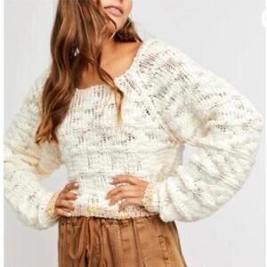 Free People Ivory West Palm Pullover Sweater with Colorful Trim Size L